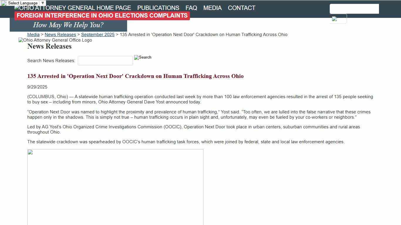 135 Arrested in 'Operation Next Door' Crackdown on Human Trafficking Across Ohio - Ohio Attorney General Dave Yost