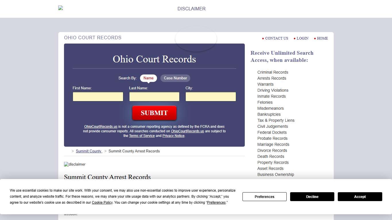 Summit County Arrest Records | OhioCourtRecords.us