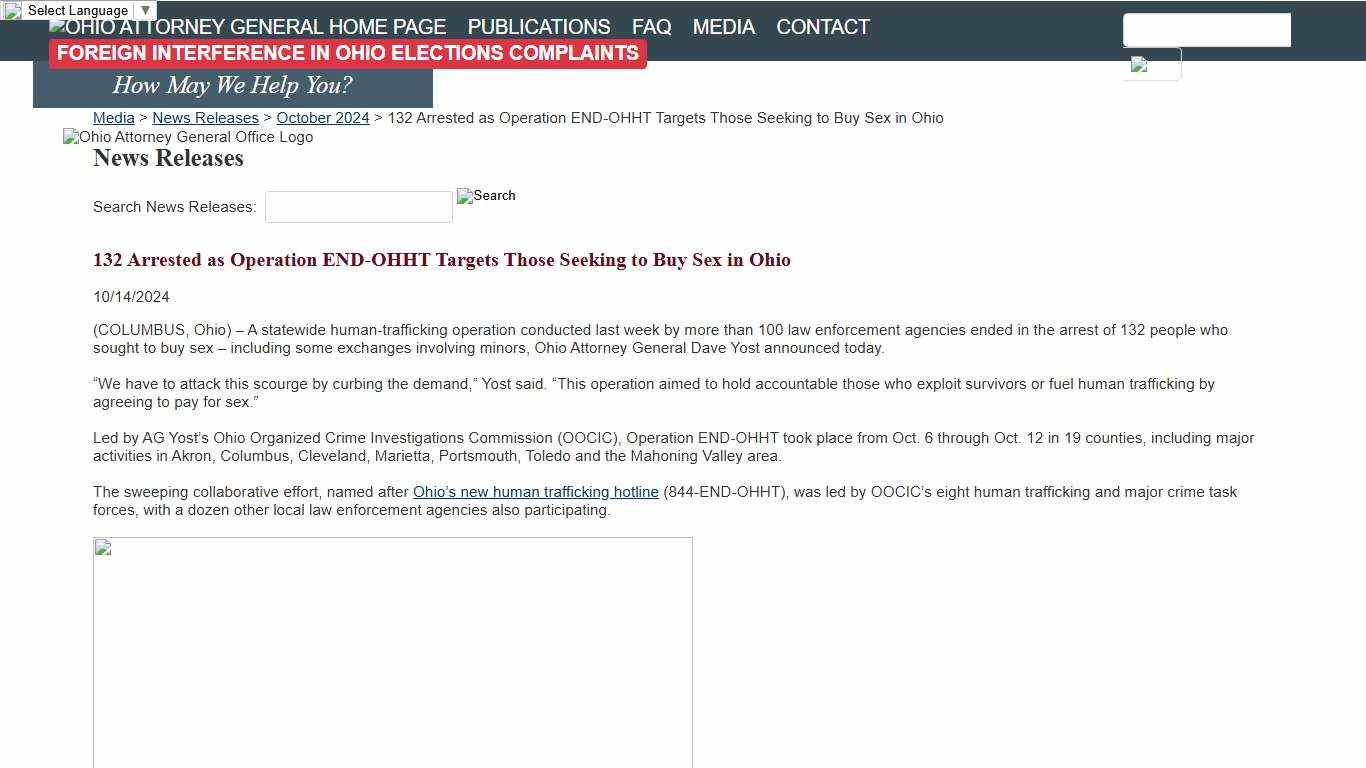 132 Arrested as Operation END-OHHT Targets Those Seeking to Buy Sex in Ohio - Ohio Attorney General Dave Yost